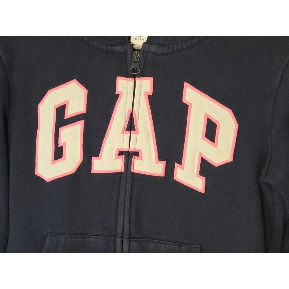 Gap Girl's 10 Jacket Navy Pink Zip Up Hoodie Logo